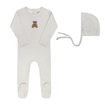 Ely's & Co Gingham Teddy Footie & Bonnet