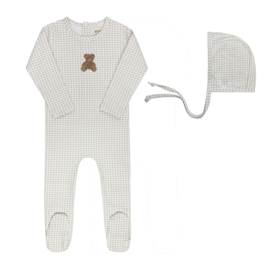 Ely's & Co Gingham Teddy Footie & Bonnet