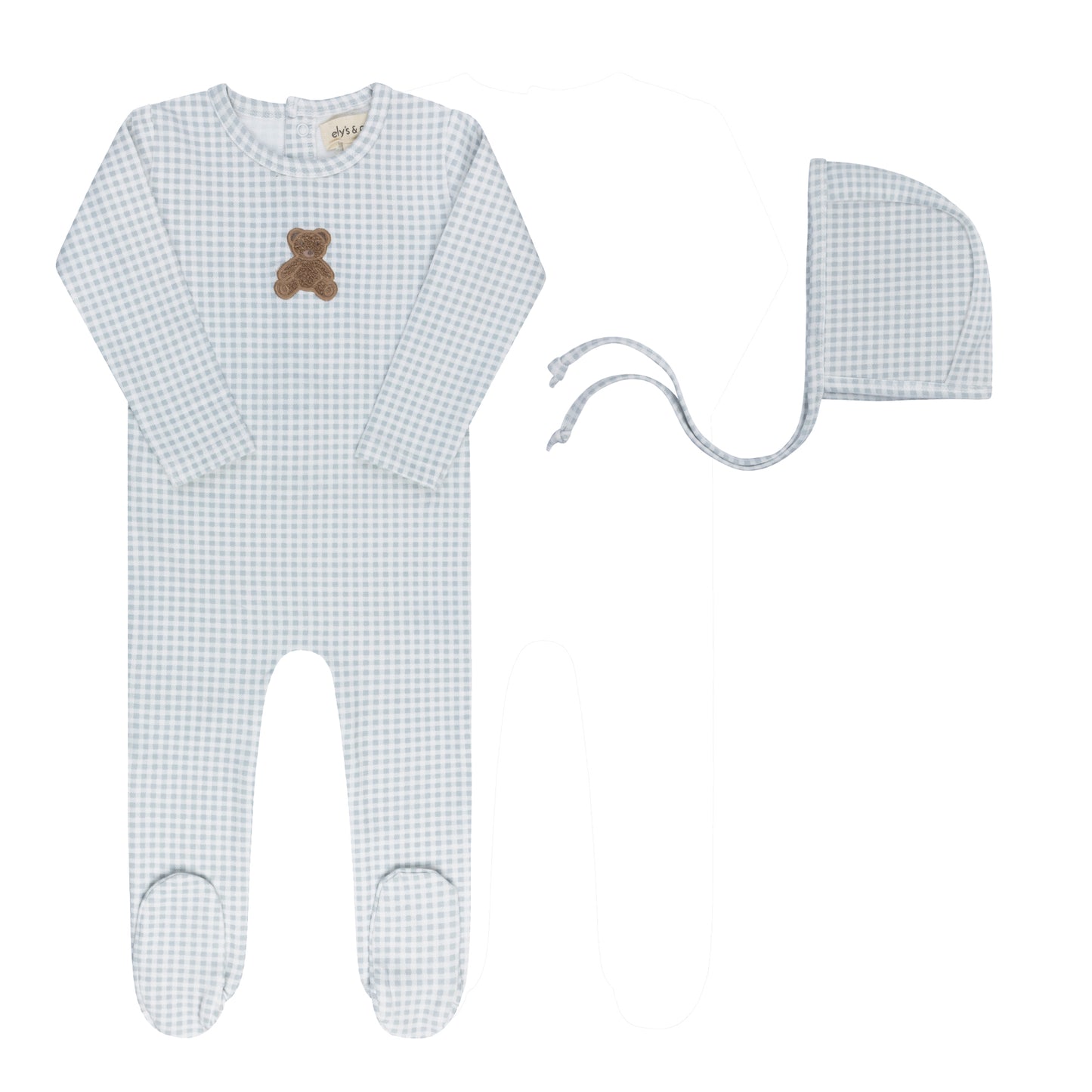 Ely's & Co Gingham Teddy Footie & Bonnet