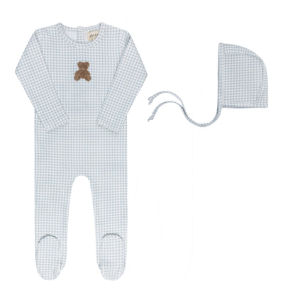 Ely's & Co Gingham Teddy Footie & Bonnet