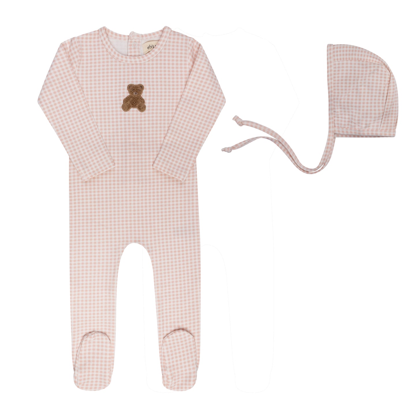 Ely's & Co Gingham Teddy Girl Footie & Bonnet