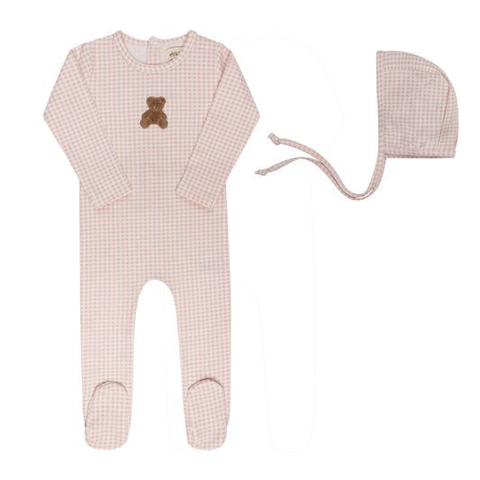 Ely's & Co Gingham Teddy Girl Footie & Bonnet