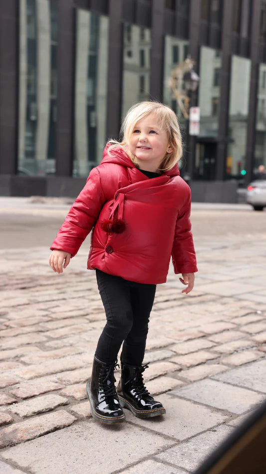 Mantel Side Opening Pom Pom Tie Winter Jacket