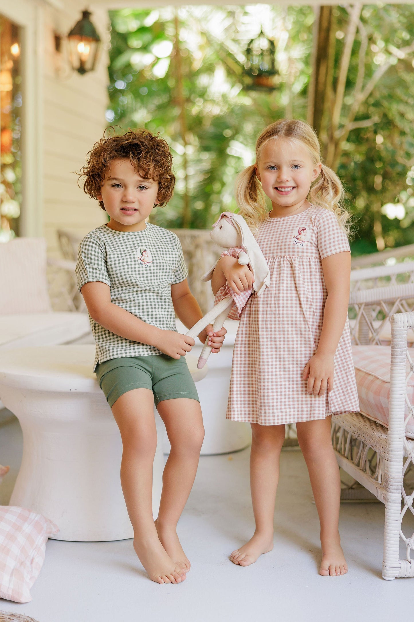 Ely's & Co. Cotton Owl Gingham Short Sleeve Dress