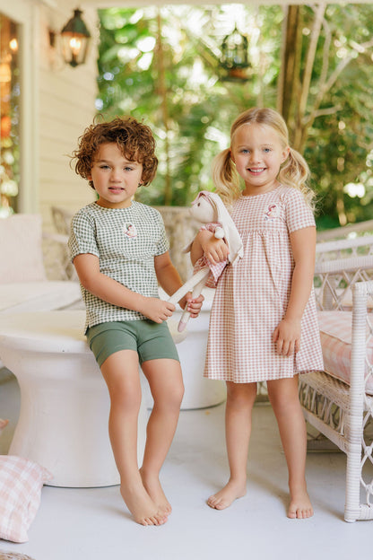 Ely's & Co. Cotton Owl Gingham Short Sleeve Dress