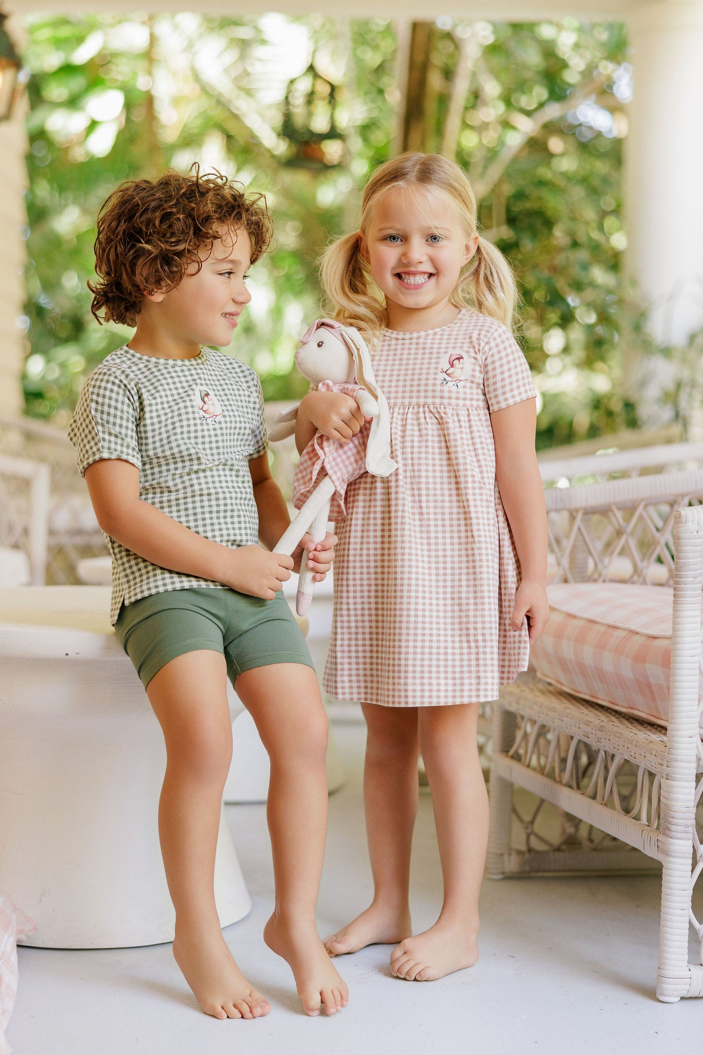Ely's & Co. Cotton Owl Gingham 3/4 Sleeve Dress