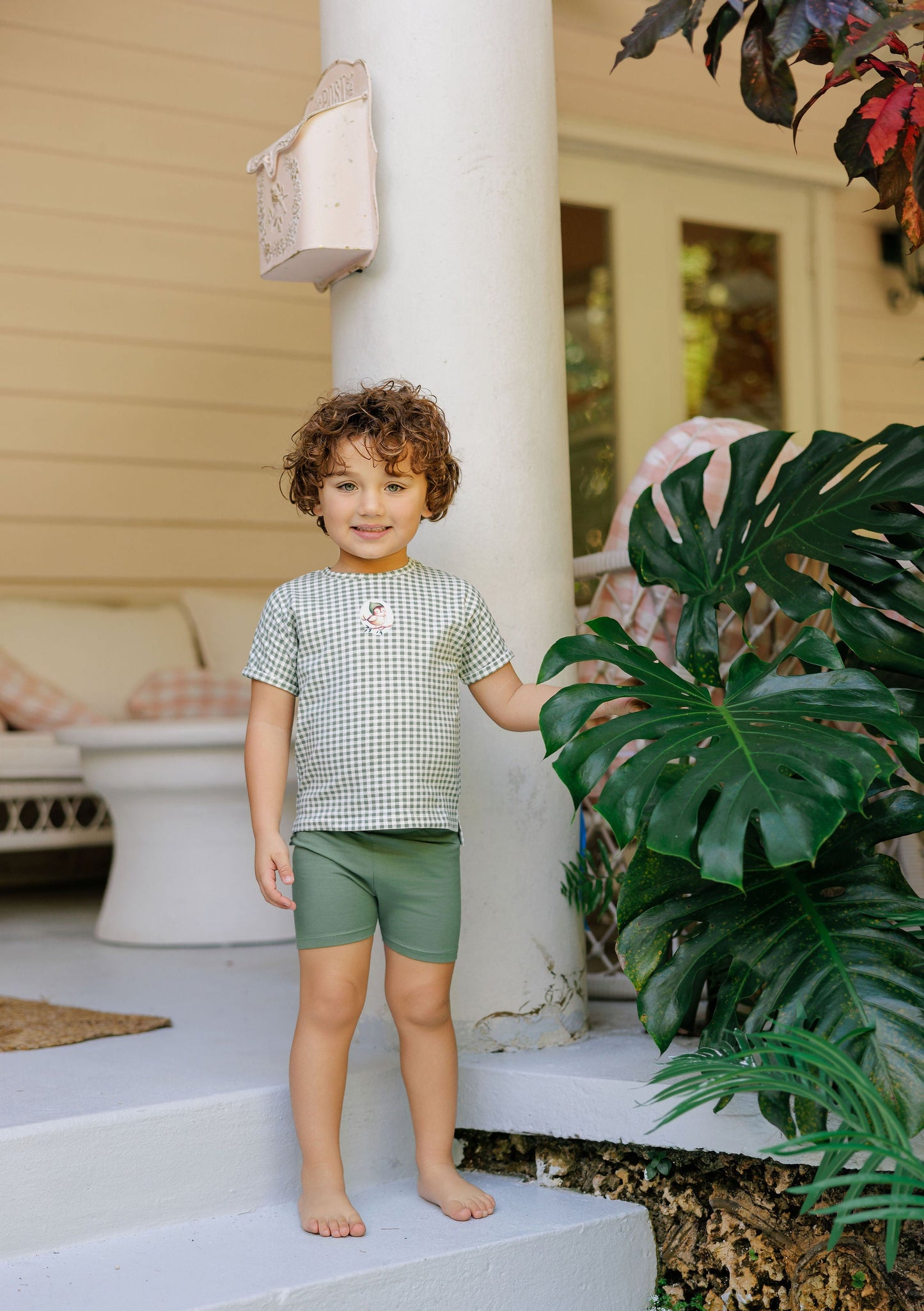 Ely's & Co. Cotton Owl Gingham Tee and Shorts