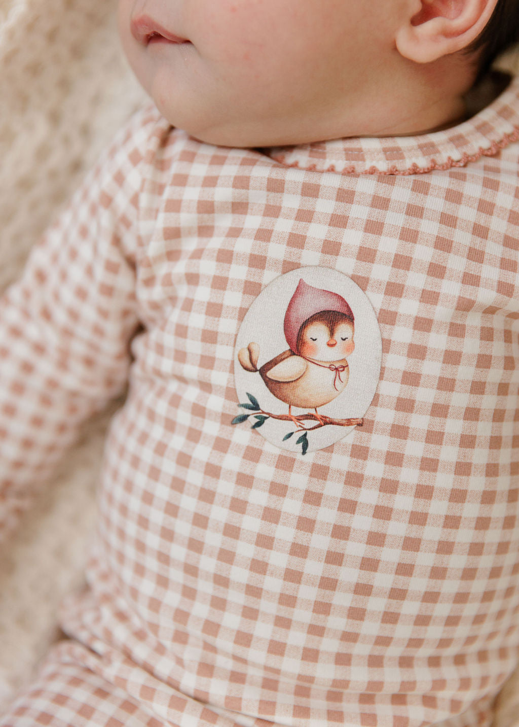 Ely's & Co. Cotton Owl Gingham Footie (girl)
