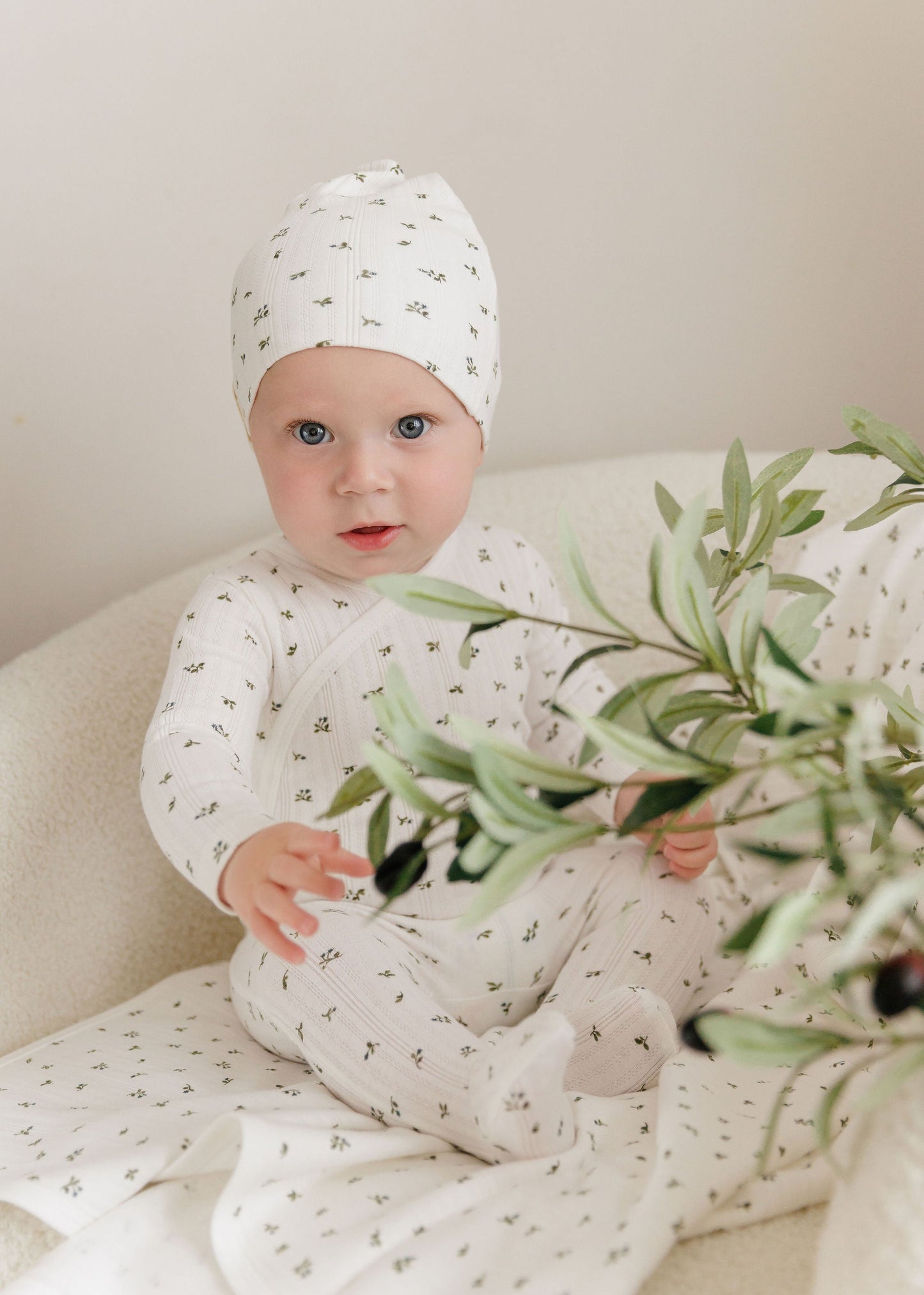 Ely's & Co Floral Pointelle Footie & Beanie