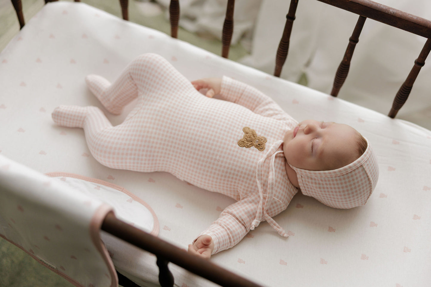 Ely's & Co Gingham Teddy Girl Footie & Bonnet
