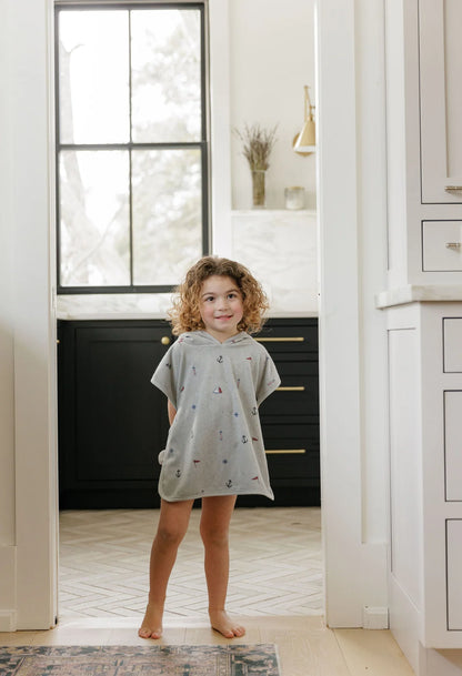 Ely's & Co Printed Terry Hooded Poncho (Blue, 2t-3t)