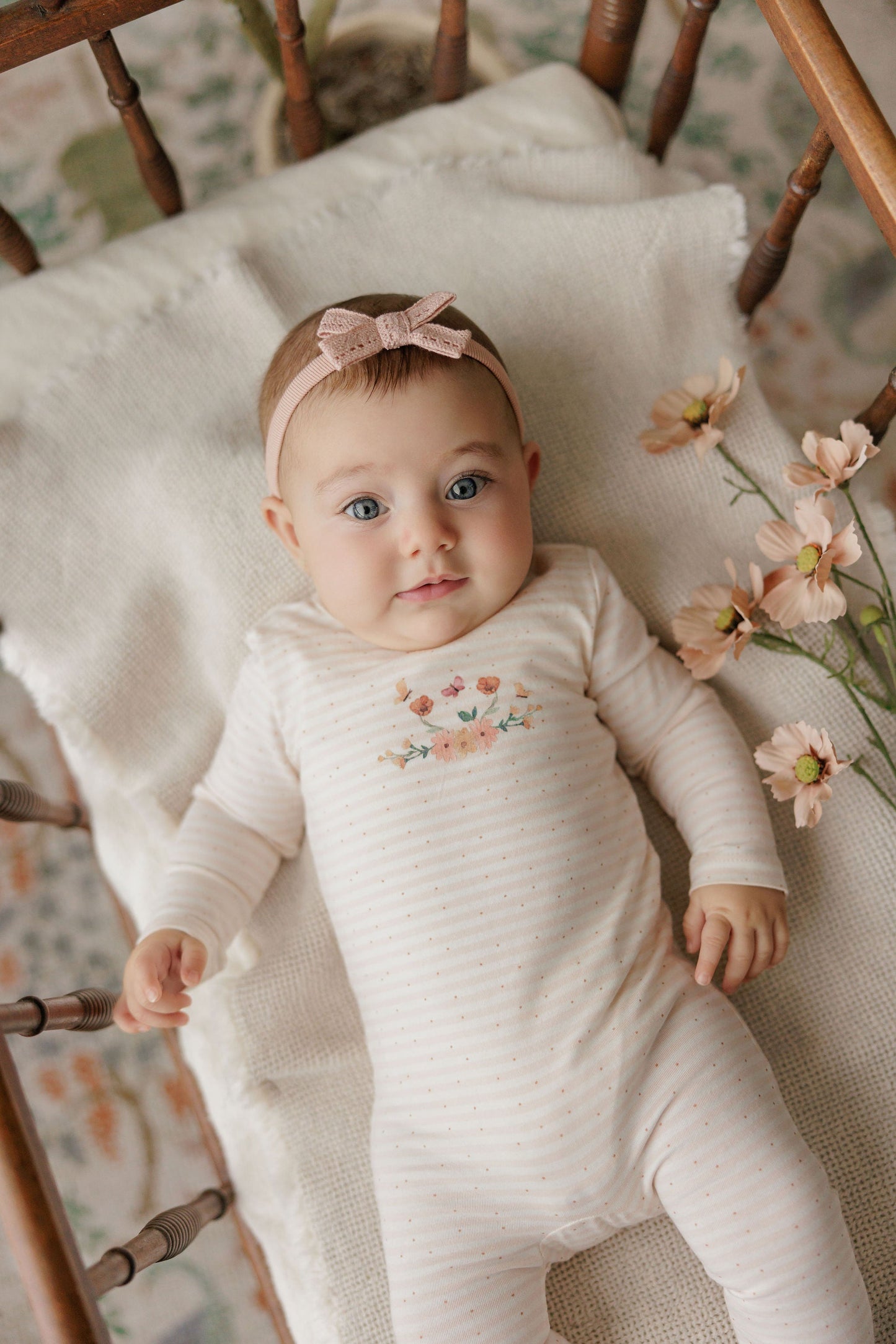 Ely's & Co Floral Stripe Footie & Beanie (girl)
