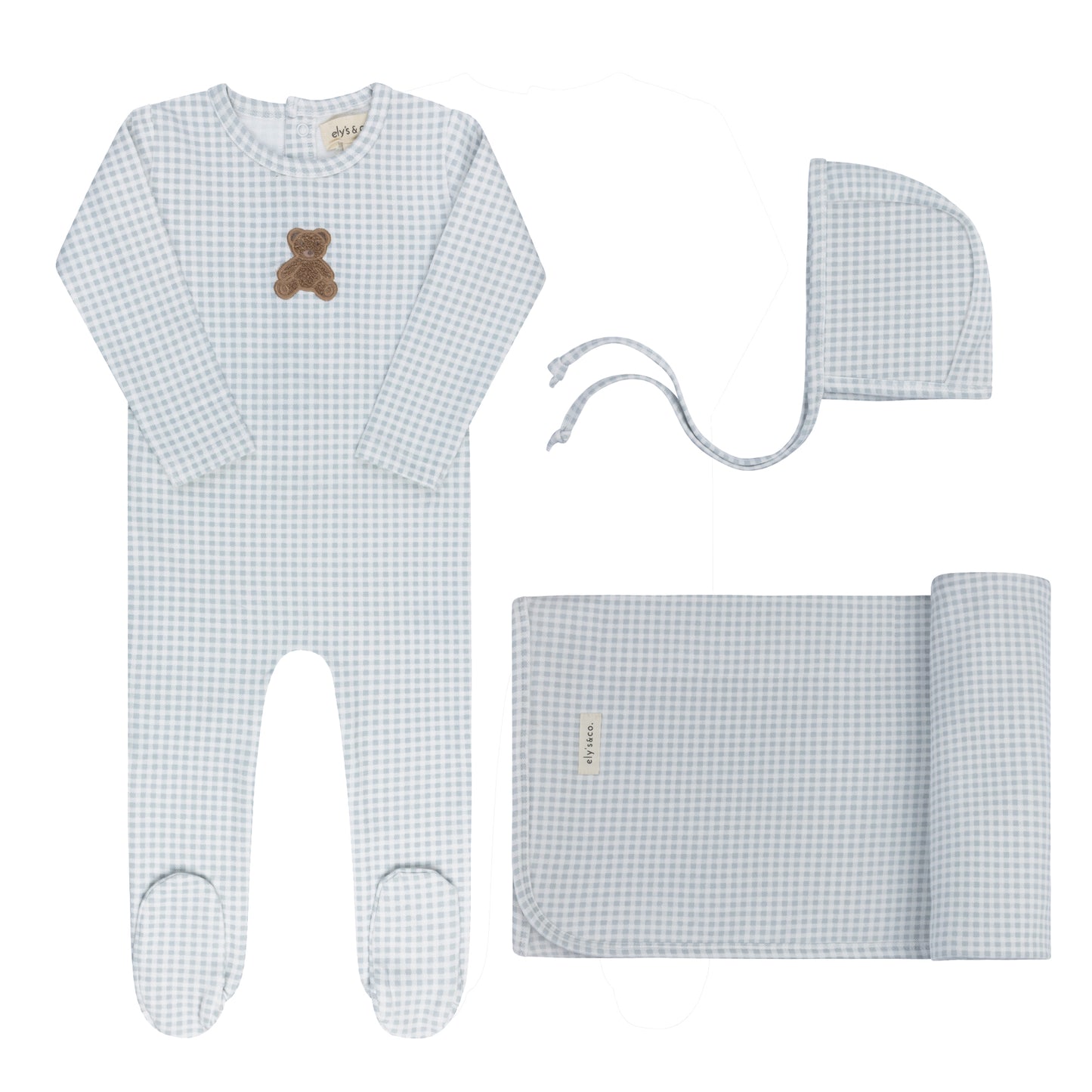 Ely's & Co Gingham Teddy 3pc Set