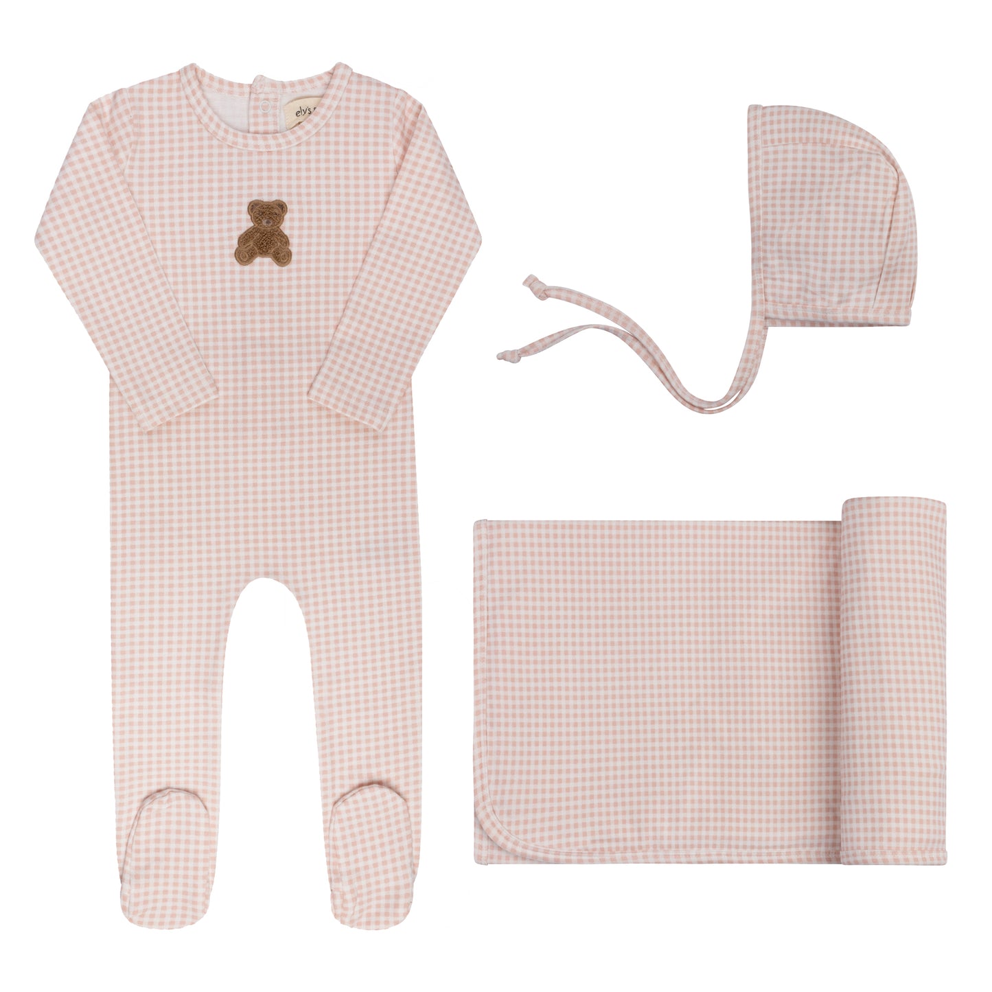 Ely's & Co Gingham Teddy Girl 3pc Set