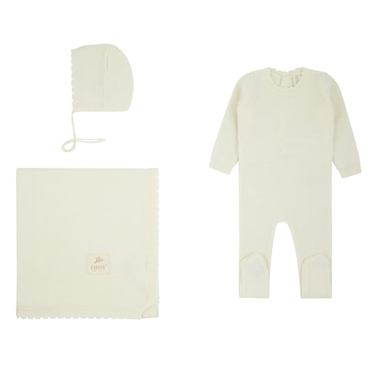 Daisy Scalloped Knit Layette Set