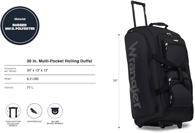Pre-order Wrangler Wesley 30-Inch Rolling Duffel Bag (Tannin)