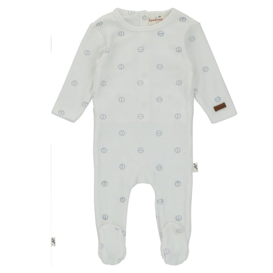 Bondoux  Rope Print White Velour Footie Boy