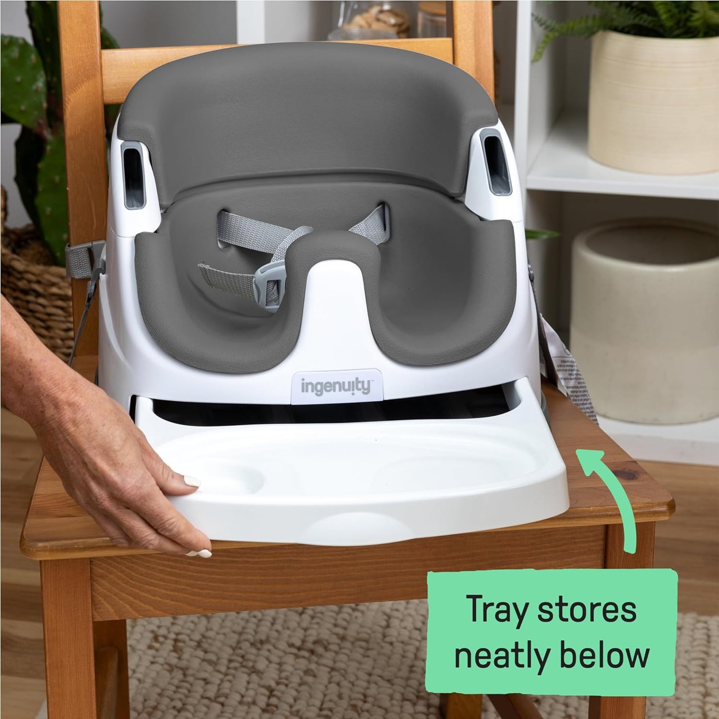 Ingenuity Baby 2-in-1 Booster Seat with Self-Storing Tray (Slate)