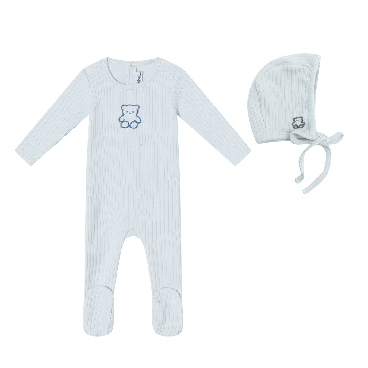 Mini Label Pointelle Bear Footie & Bonnet
