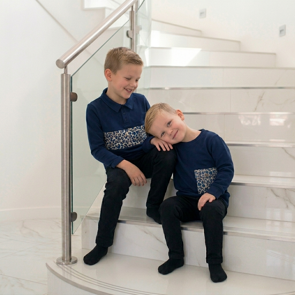 Tiny Too Boys Navy Leopard Stripe Polo