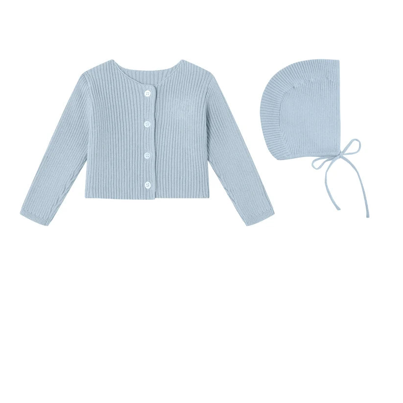 Mini Label Embossed Emblem Knit Cardigan & Bonnet
