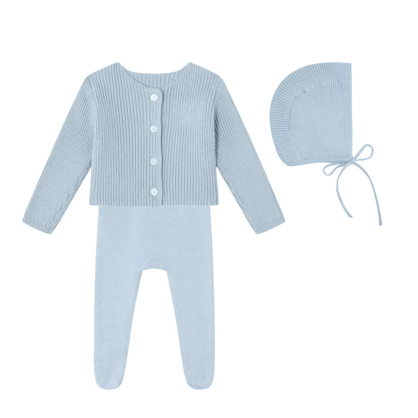 Mini Label Embossed Emblem Knit 3pc Set & Cardigan