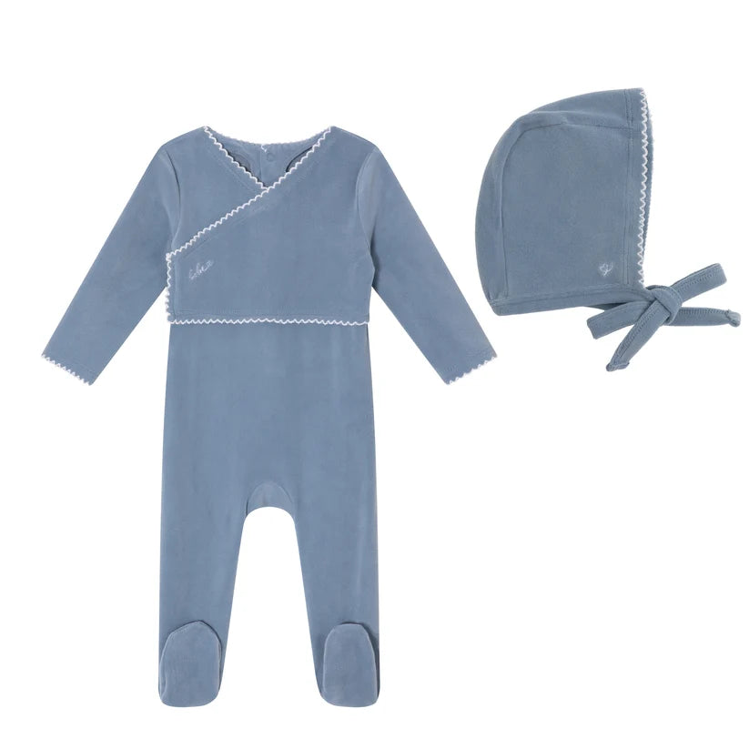 Mini Label Velour Classic Footie & Bonnet