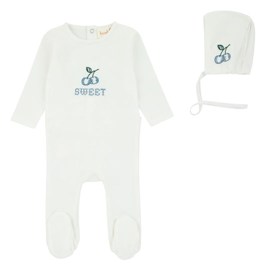 Bondoux Cherry Footie & Bonnet