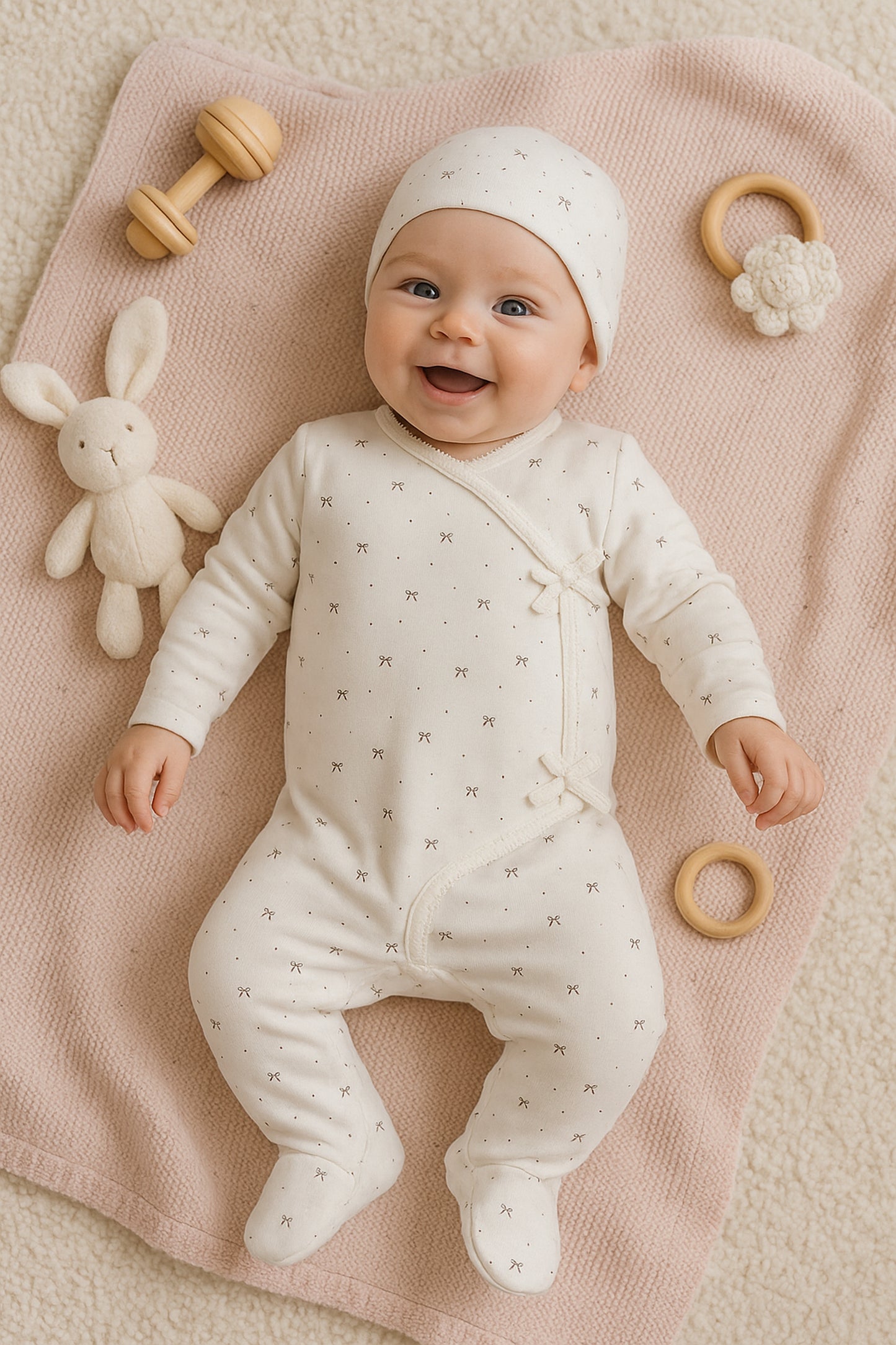 Maniere Bow Wrap Footie And Beanie