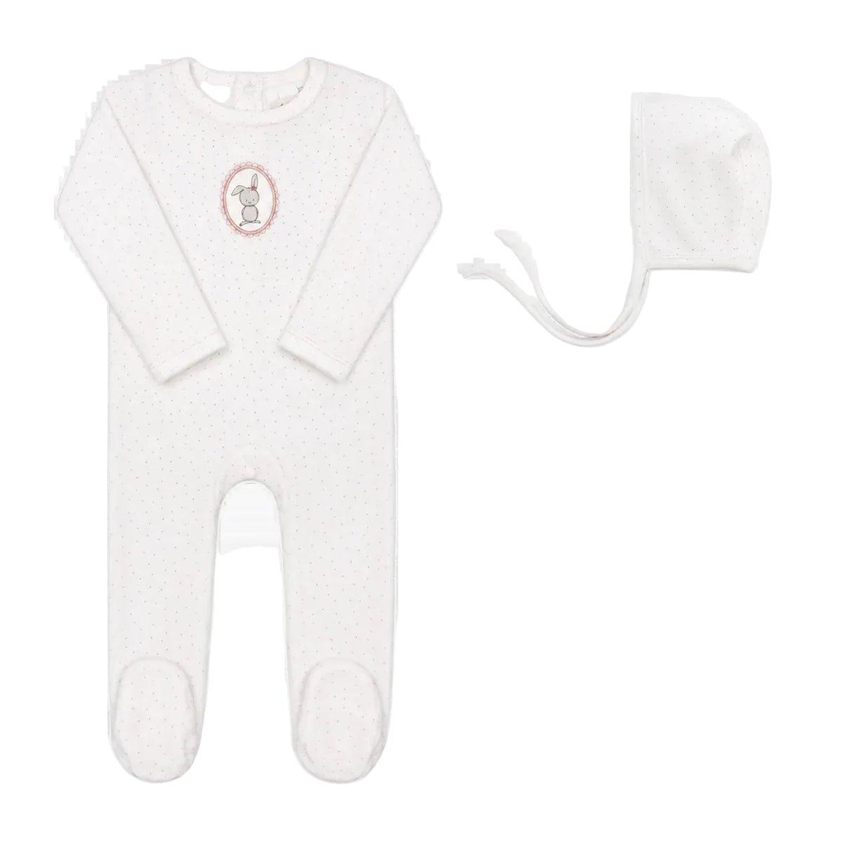Aurora Bunny Pin Dot Footie & Bonnet (g)