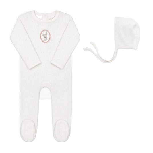 Aurora Bunny Pin Dot Footie & Bonnet (g)