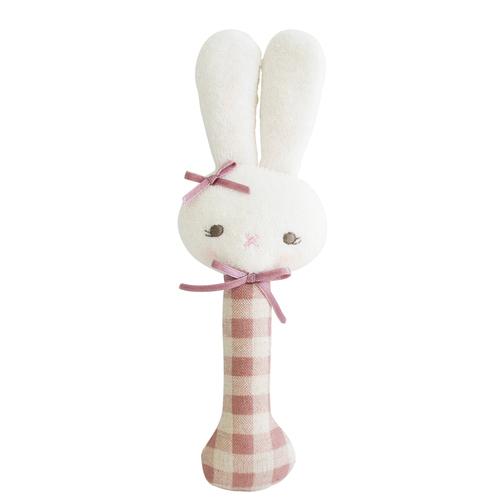 Alimrose Bunny Stick Rattle Rose Check