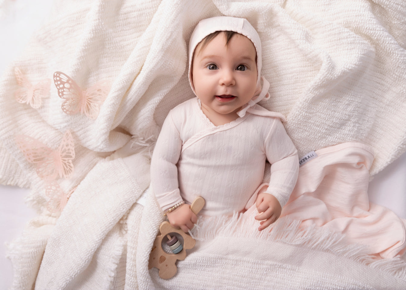 Mini Label Butterfly Wrapover Pointelle Footie/Hat