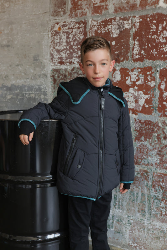 Cozy Coop Contrast Velvet Trim Coat
