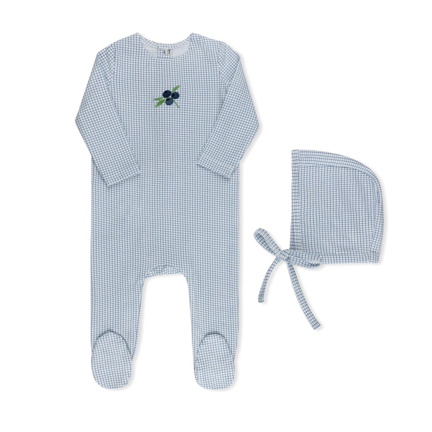 Tricot Checked Blueberry Footie & Hat