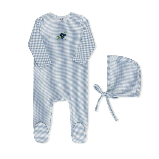Tricot Checked Blueberry Footie & Hat