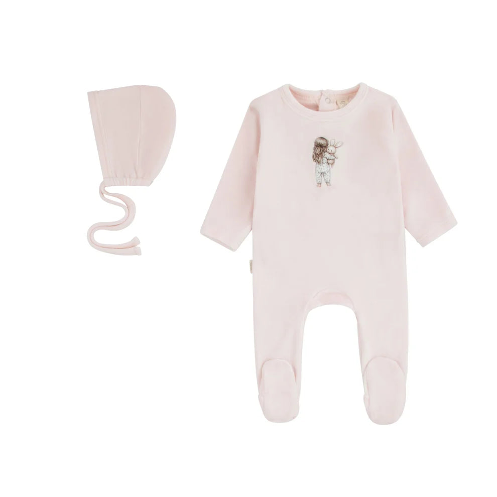 Daisy Velour Doll Motif Footie & Hat (g)