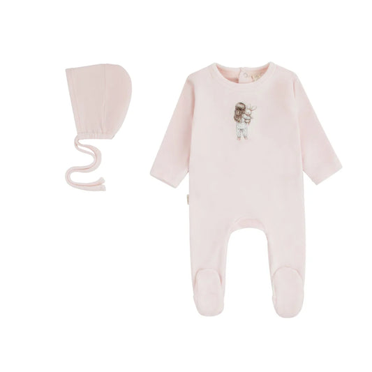 Daisy Velour Doll Motif Footie & Hat (g)