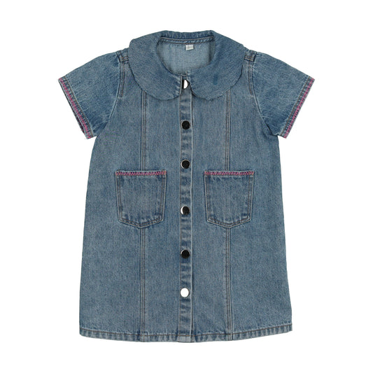 Bonjoy Denim Stitch Short Sleeve Dress