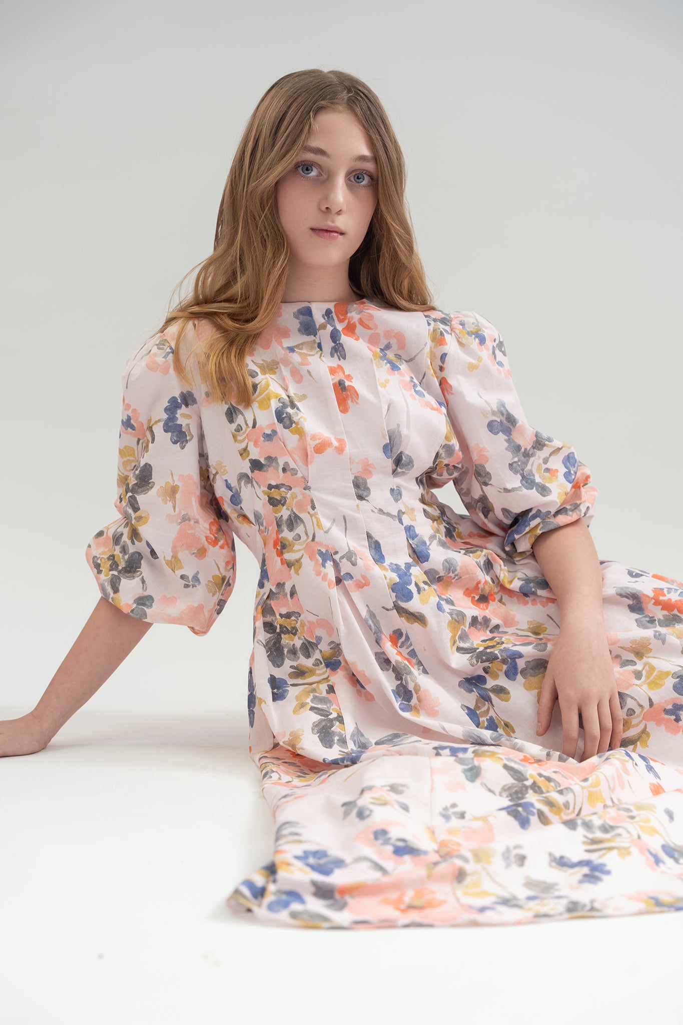 EMM Watercolor Pleated Linen Dress