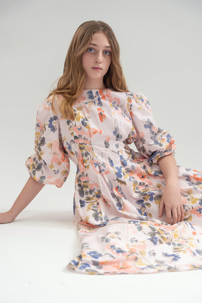 EMM Watercolor Pleated Linen Dress