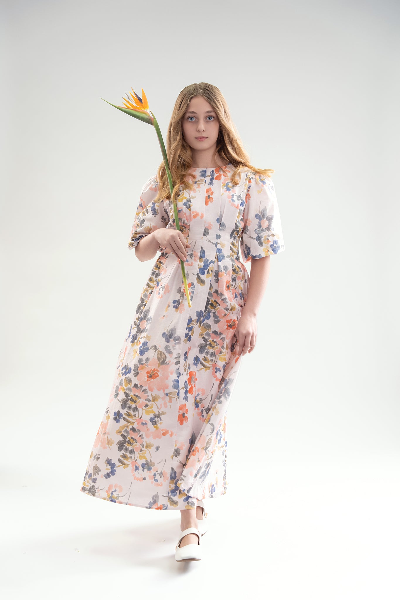 EMM Watercolor Pleated Linen Dress
