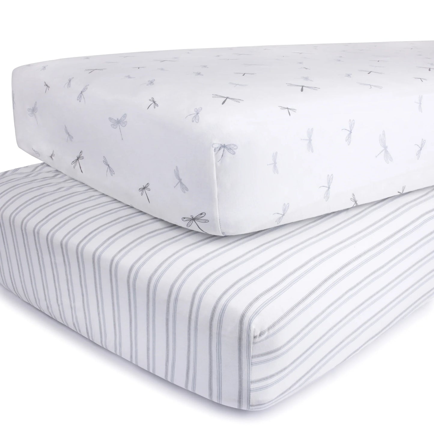 Ely's & Co Blue Dragonfly + Stripes Crib Sheets (2-pack)