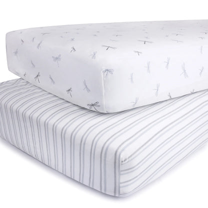 Ely's & Co Blue Dragonfly + Stripes Crib Sheets (2-pack)