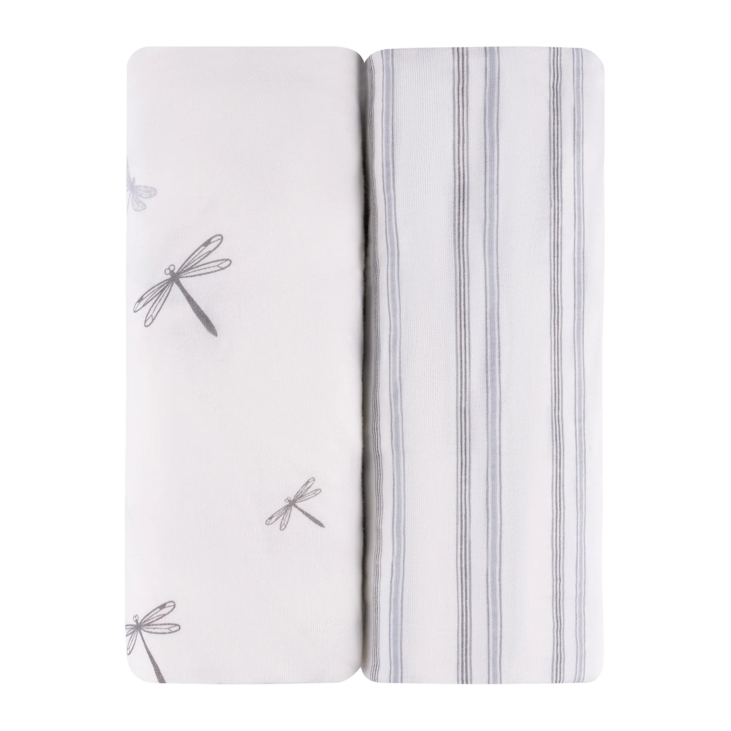 Ely's & Co Blue Dragonfly + Stripes Crib Sheets (2-pack)
