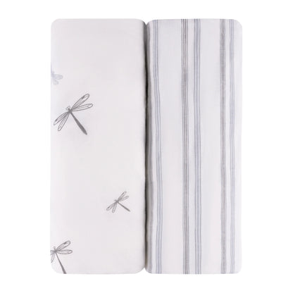 Ely's & Co Blue Dragonfly + Stripes Crib Sheets (2-pack)