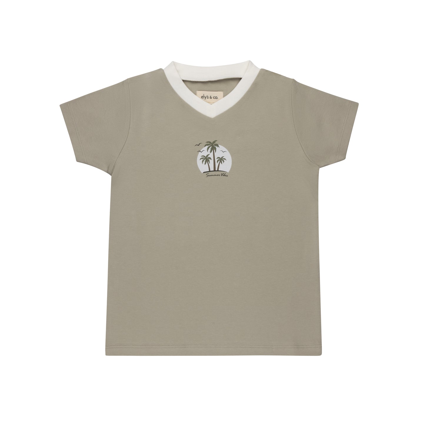 Ely's & Co Ribbed Printed Palm Vneck Tee