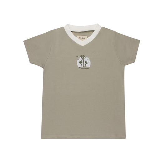 Ely's & Co Ribbed Printed Palm Vneck Tee