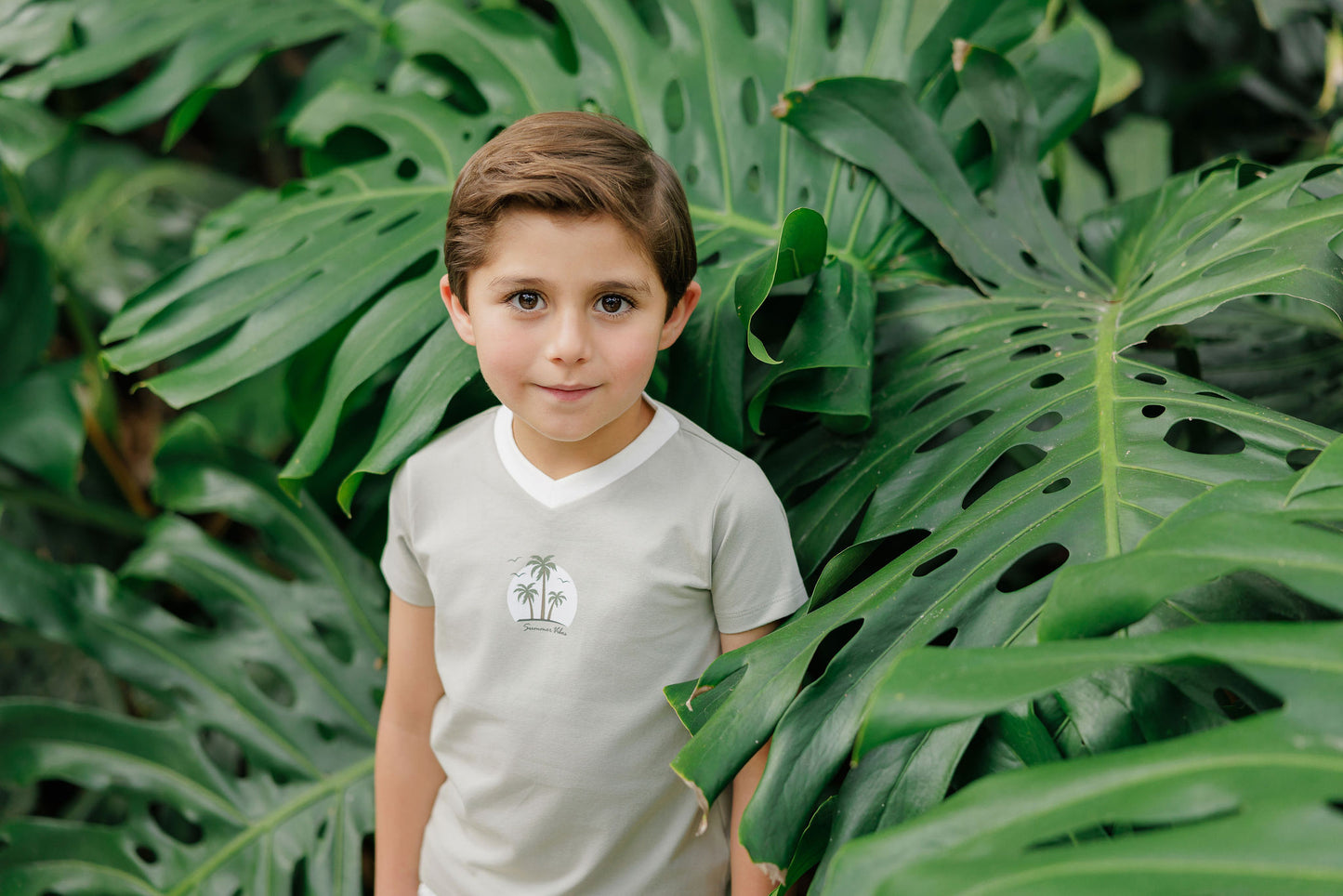 Ely's & Co Ribbed Printed Palm Vneck Tee