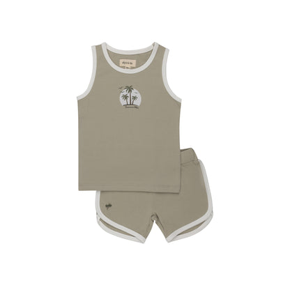 Ely's & Co Ribbed Printed Palm Terry Tank & Shorts